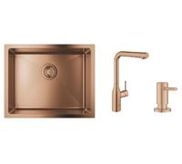 Set mitigeur de cuisine Grohe Essence 30270DL0, évier en acier inoxydable Grohe K700U 31574DL1, 40535DL0