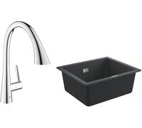 Set mitigeur de cuisine Grohe Zedra 32294002, évier en granit Grohe K700 31654AP0