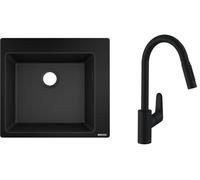 Set mitigeur de cuisine Hansgrohe Focus 31815670, évier en granit Hansgrohe S 51 43312170