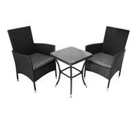 MonsterShop – Ensemble bistro jardin 3 pièces rotin noir, table verre trempé, 2 chaises