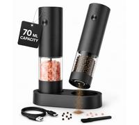Set Moulin a Poivre Electrique et Moulin a Sel USB-C avec Socle | Salieres et Poivrieres Electrique, 5 Niveaux, 70ml. Moulin à Poivre Électrique en Céramique pour Cuisine et BBQ