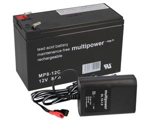 Set Multipower Batterie au Plomb MP8-12C Pb 12V/8Ah + Chargeur AGM Pour 7,2 7 9