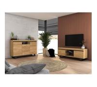 Set Naturale salle à manger, meuble auxilier, buffet-meuble TV 140cm chêne nordique noir