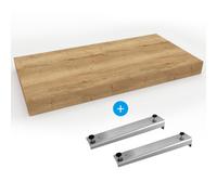 Set Naturel plan vasque 100x8x50 cm + 2 supports pour plan vasque Dolce 39,5 cm, imitation chêne Halifax naturel brun clair