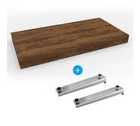 Set Naturel plan vasque 100x8x50 cm + fixation pour plan vasque Dolce 39,5 cm , imitation chêne charleston brun foncé