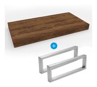 Set Naturel plan vasque 80x8x50 cm + 2 fixations porte serviette 45 cm, imitation chêne charleston brun foncé