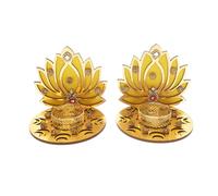Set of 2 Tea Light MDF Wooden Lotus T Light Holder Candle Stand Tealight for Festival Indian Traditional Festival Decorations Lighting Accessories Home Decor(Without Wax)(Size:-4")(Yellow,Golden)