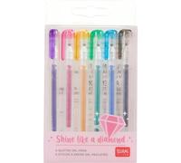 Set Of 6 Mini Glitterate Gel Pens, 0.8 X 11 Cm, Shine Like A Diamond, Tip Diameter 1 Mm, Colour: Purple, Gold, Green, Blue, Pink, Black