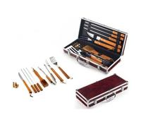 Set Outils Barbecue Ompagrill 01241, 12 Pièces, Acier Inoxydable et Bois, pour