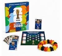 Set Panini Coupe du Monde 2026 Stickers & Album - Football avec Collier de Fleurs, Album Panini & Calendrier des Matchs (1 Pochette / 13 Stickers)