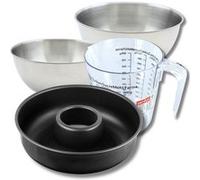 Set pâtisserie avec moule à savarin 28 cm en acier, 2 bols à mixer, verre mesureur et spatule Zenker