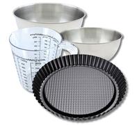Set pâtisserie avec moule à tarte renversée 30 cm, 2 bols à mixer, verre mesureur et spatule Zenker