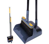 Set pelle et balai à long manche - Brosse à poussière rotative Tall 180 degrés - Pelle à poussière ménagère avec bords en peigne pour l'intérieur et l'extérieur, jardin, maison, chambre, cuisine, bure