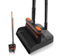 Set pelle et brosse de balayage à long manche, brosse de balayage pivotante à 180 degrés pour l'intérieur et l'extérieur, jardin, maison, chambre, cuisine, bureau, hall, orange et noir