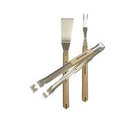 Set pince + fourchette + spatule inox et bois