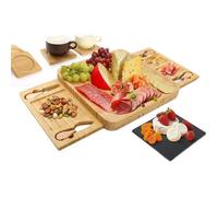 Set plateau à fromage - TODECO - L33xW33xH4cm - Ardoise - Tiroir coulissant - 4 dessous de verre