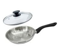 Fackelmann 9441550 Lot de poêles à frire 20 cm en acier inoxydable 18/8 et couvercle en verre pour tous les types de feux à induction, poêle sans PFAS, acier inoxydable 18/8, verre, 20 cm