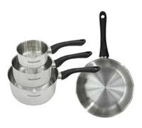 Fackelmann 9443550 Set poêle 24 cm et 3 casseroles 12 16 et 20 cm en inox 18/8, tous feux, induction, sans PFAS, Acier inoxydable 18/8, 12 16 20 et 24 cm, Gris Clair