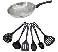 Set poêle 28 cm en inox et 6 ustensiles Fackelmann Geneva inox