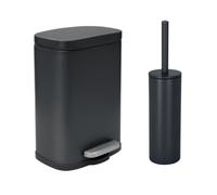 Set Poubelle à pédale 5L & Brosse Wc AKIRA Noir mat Spirella