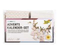 Folia 64121 Calendrier de l'Avent Basic avec motif imprimé, env. 10 x 13 cm, 24 sachets en tissu naturel, en coton et polyester, avec pendentif et fil, couleur naturelle