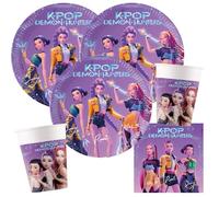 Set pour fête - KPop Demon Hunters - 36 pièces, assiettes en carton, gobelets en carton et serviettes pour la fête d'anniversaire des enfants