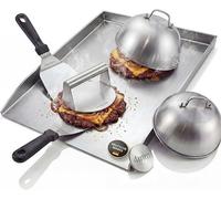 ?????????????????? Set pour plancha "Smash Burger" en acier inoxydable, taille XXL. Ensemble complet pour le barbecue, comprenant une plaque de cuisson de 4 mm et un kit pour burgers "smash". Accessoi