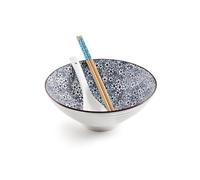 IBILI - Set pour Ramen Sapporo, Bol + Cuillère + 2 Baguettes, Porcelaine, Blanc