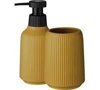 Set pour salle de bain - Distributeur de savon et gobelet à dents - Pour savon liquide - Flacon pompe - Set 2 pièces - Jaune