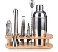 Set professionnel d'accessoires pour cocktails avec présentoir pour bar à domicile - Set d'ustensiles de bar en acier inoxydable - Set de 12 shakers à cocktail de 750 ml