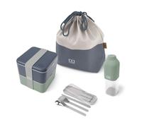 Set repas lunch box carrée bleu vert et ses accessoires