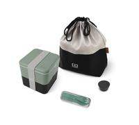 Set repas lunch box carrée vert/noir et ses accessoires