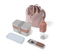 Set repas lunch box rectangle 1l rose/gris