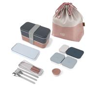 Set repas lunch box rectangle bleu et rose