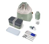 Set repas lunch box rectangle bleu et vert