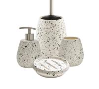 Set salle de bain céramique moucheté 4 pièces blanc