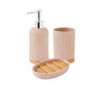 Set salle de bain strié 3 pièces céramique bambou rose