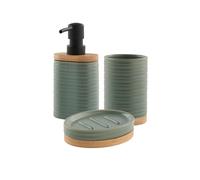 Set salle de bain strié 3 pièces céramique vert sauge