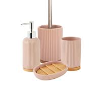 Set salle de bain strié 4 pièces céramique bambou rose