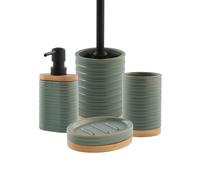 Set salle de bain strié 4 pièces céramique vert sauge
