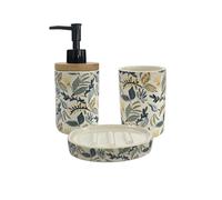 Set salle de bain végétal 3 pièces céramique bleu