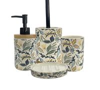 Set salle de bain végétal 4 pièces céramique bleu