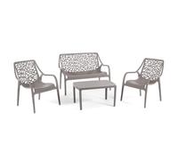 Set / Salon de jardin et extérieur en polypropylène avec fibre de verre 4 places, canapé deux places, 2 fauteuils et table basse, empilable, imperméable, design moderne - Set Maratea (Taupe )