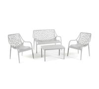 Set / Salon de jardin et extérieur en polypropylène avec fibre de verre 4 places, canapé deux places, 2 fauteuils et table basse, empilable, imperméable, design moderne - Set Maratea (gris clair)