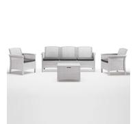 Set Salon de Jardin Venezia III Sofa Fauteuils Et Table Blanc Avec Oreillers