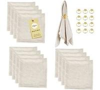 Set Serviettes en Lin Beige 12 pcs avec Anneaux Dorés Beige