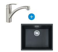 Set Sirius Evier sous plan 52.5x44cm Tectonite®, Noir mat + Mitigeur Grohe Monocommande SuperSteel (125.0363.789-DC1)