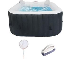SET SPA ALL-INCLUSIVE et accessoires : spa carré gonflable pour 4 personnes avec 2 appuie-tête, filtre, filet, brosse, tapis, couverture