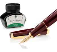 Set stylo plume Cleo Skribent Classic Gold Bordeaux, stylo plume à cartouche et 30 ml d'encre verte