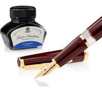 Set stylo plume Cleo Skribent Classic Gold Bordeaux, stylo plume à piston et 30 ml d'encre bleue